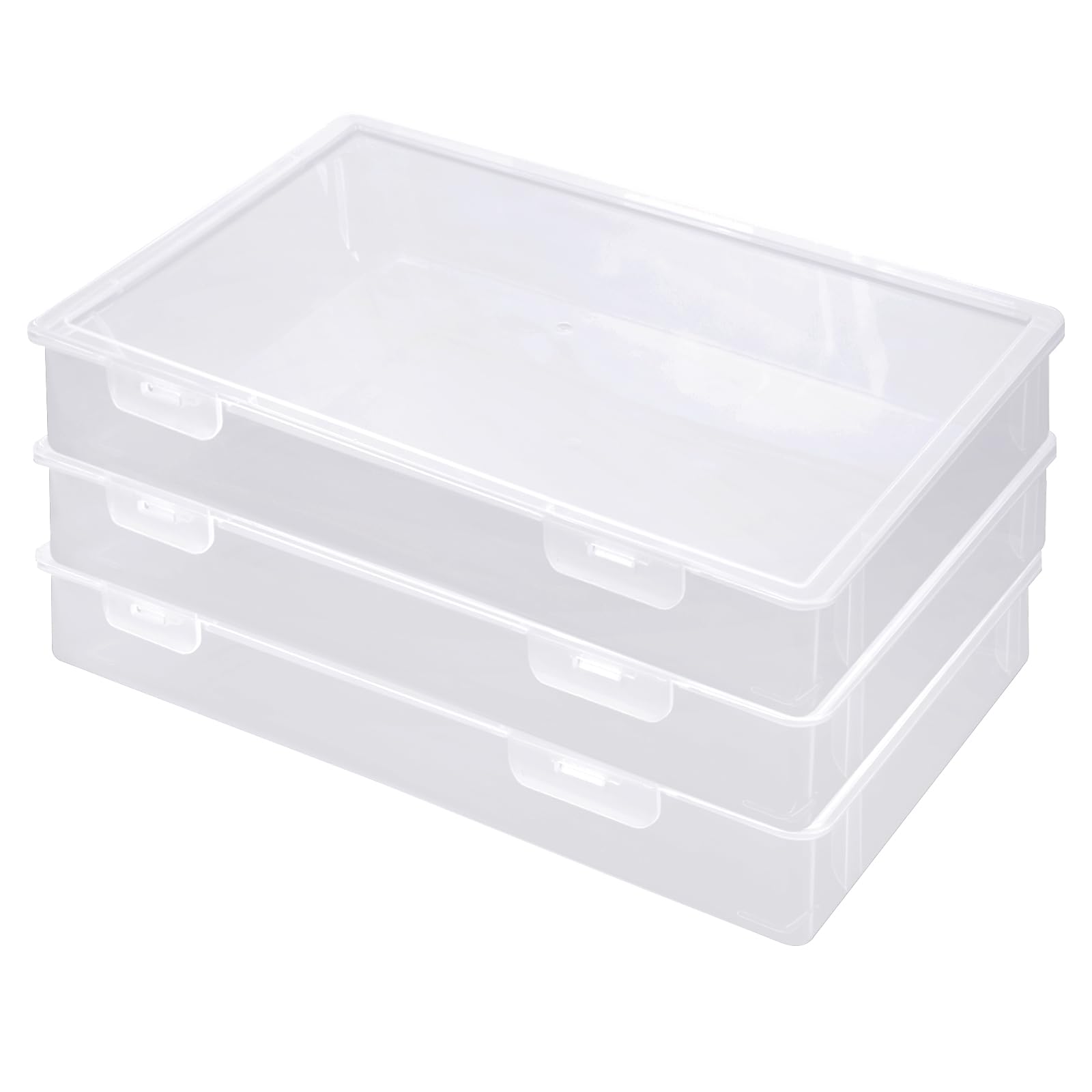 LDXDRU 3Pcs Craft Storage Boxes with Hinged Lids, Transparent File Box, Plastic File Storage Box, Documents Storage Boxes Clear Plastic Storage Box with Lid for A4 Files, Crafts, Magazines, 12" x 8.6"