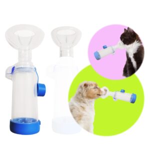 QMARK Inhaler Spacer with 2 Masks for Pets Cat and Small Dog Inhaler Spacer for MDI,with Round Shape Silicone Mask, Feline Aerosol Chamber with Breathing Indicator