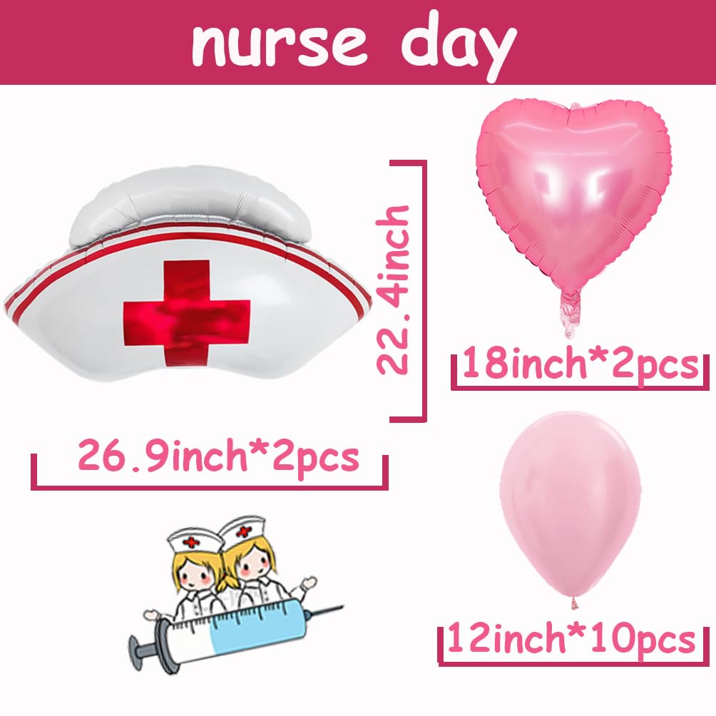 ScHaan 14pcs Nurse Cap & Heart Balloons, Nursing School Graduation Party Decorations, Reusable, Professional Design, Includes 10m Ribbon & Inflatable Straw