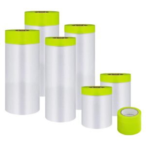 yudahgan pre-taped masking film- assorted size tape and drape painters plastic rolls, plastic painting film for automotive painting covering（masking film:6rolls,tape:3rolls）