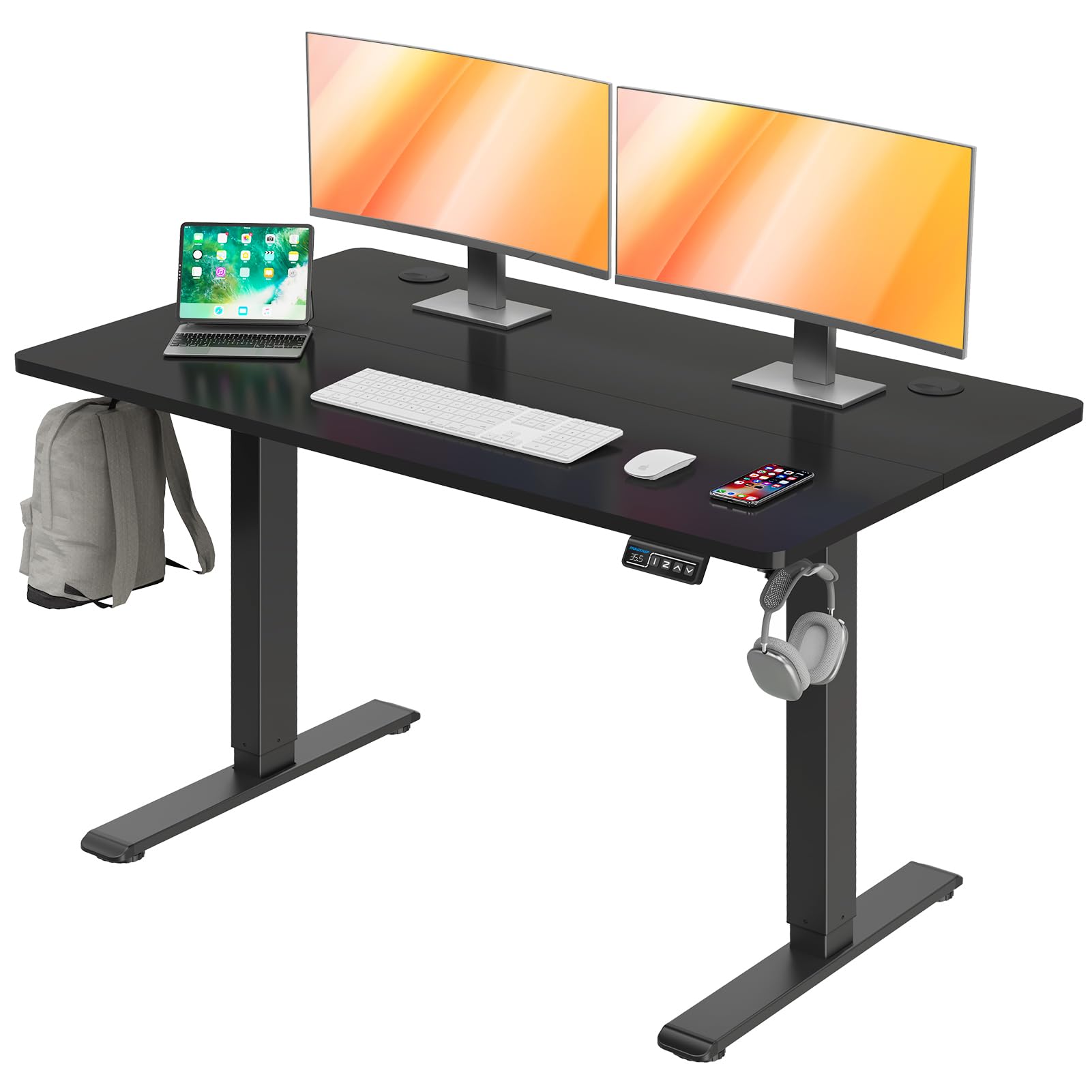 MOUNTUP Electric Height Adjustable Standing Desk, 48 x 24 Inches Sit Stand Desk with Memory Controller, Ergonomic Stand Up Desk for Home Office with Splice Board, Black