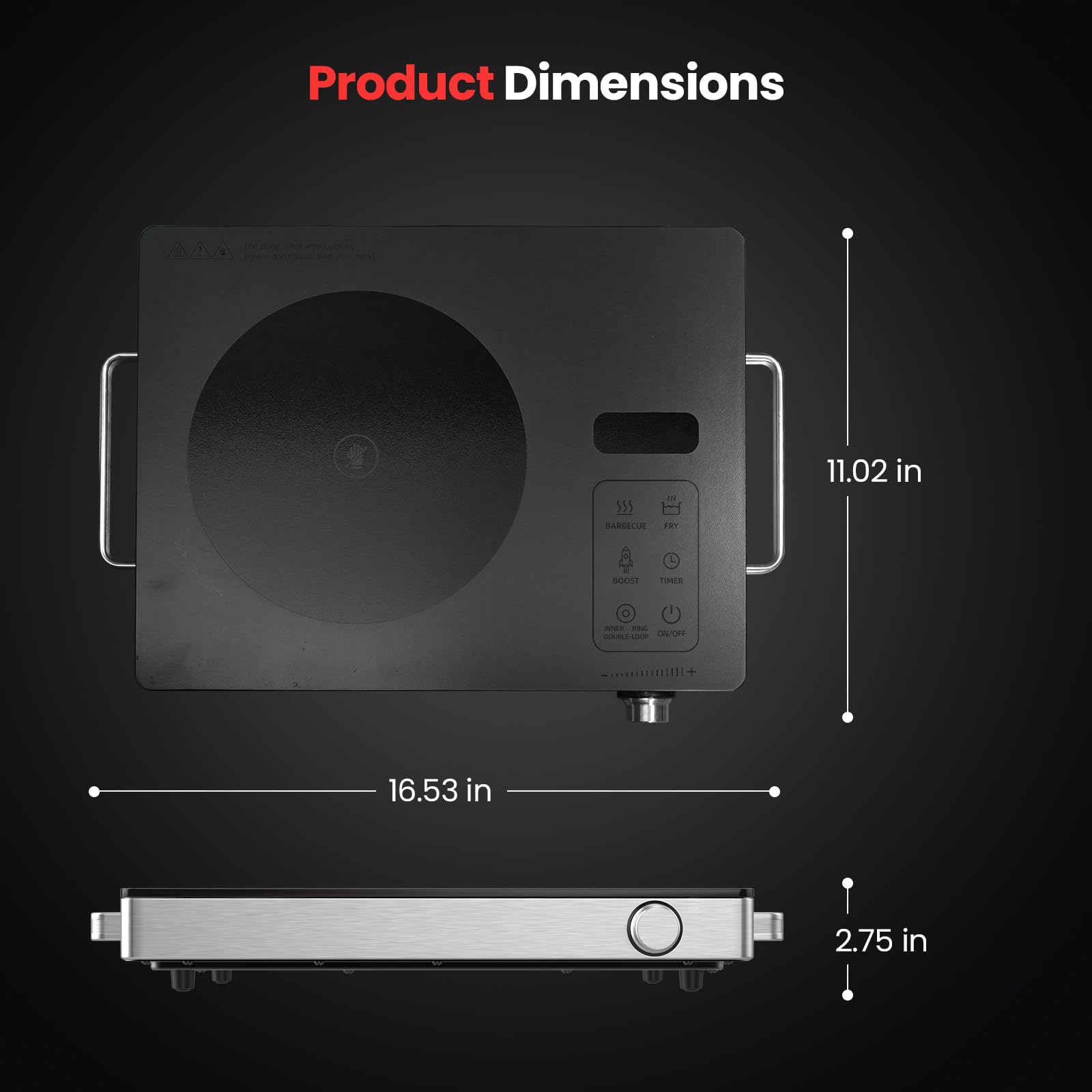 VEXMAECY Portable Ceramic Cooktop Infrared Hot Plate,Stainless Steel Countertop Burner With Double Rings Heating Dual Control 10 Power 3H Timer Electric Stove For Cooking 1800W(Gray)