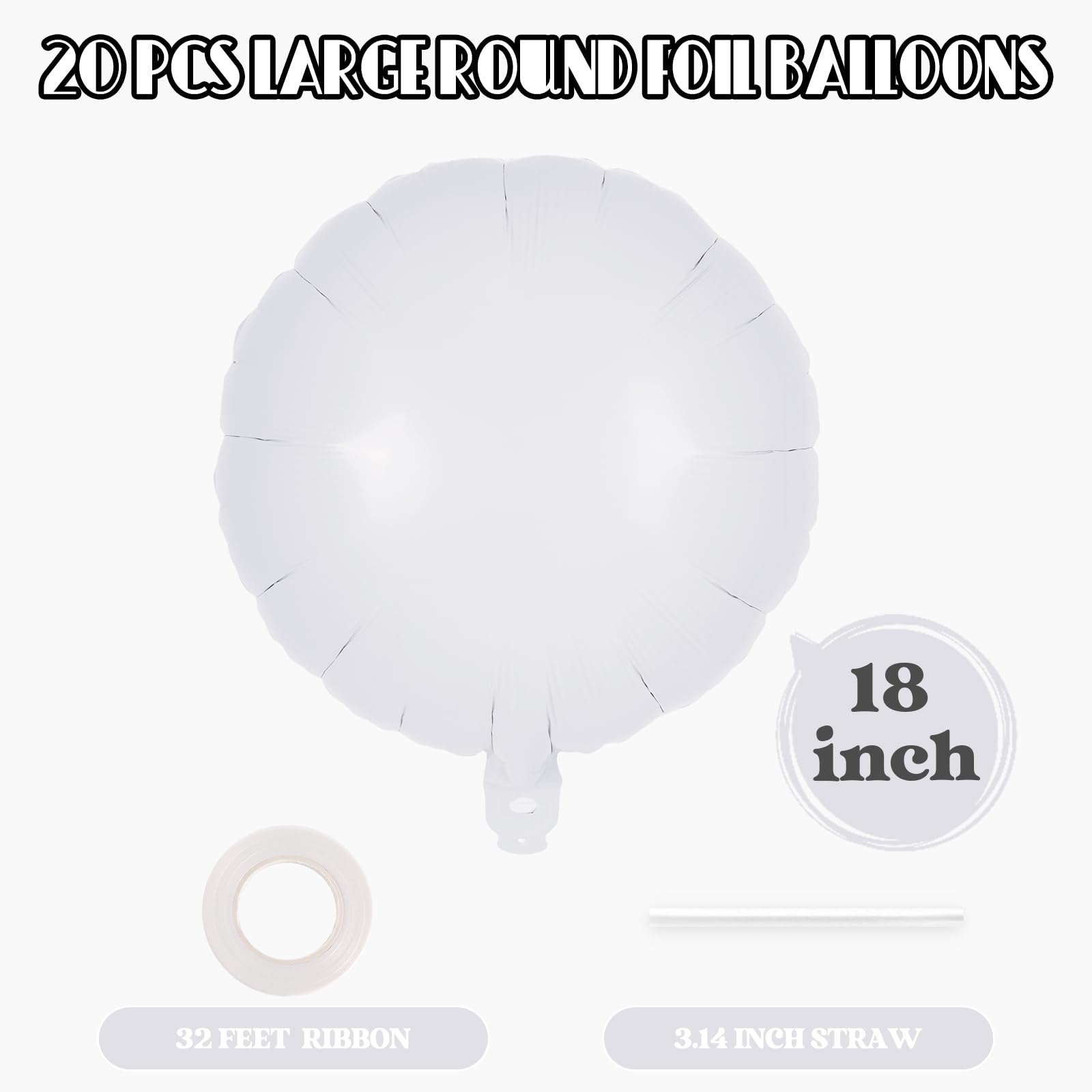 20 Pcs Round Shaped Balloons,18 Inch Round Foil Balloon,Giant Round Mylar Balloon Helium Balloons for Birthday Party Baby Shower Wedding Decorations (White)