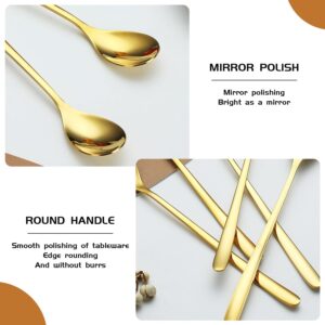 Long Handle Spoon 9.5 Inch Iced Cream Spoons Tea Spoon Coffee Stirrers Ice Spoon Stainless Steel Cocktail Stirring Spoons Dessert Milkshake Teaspoons Set of 6 (Gold)