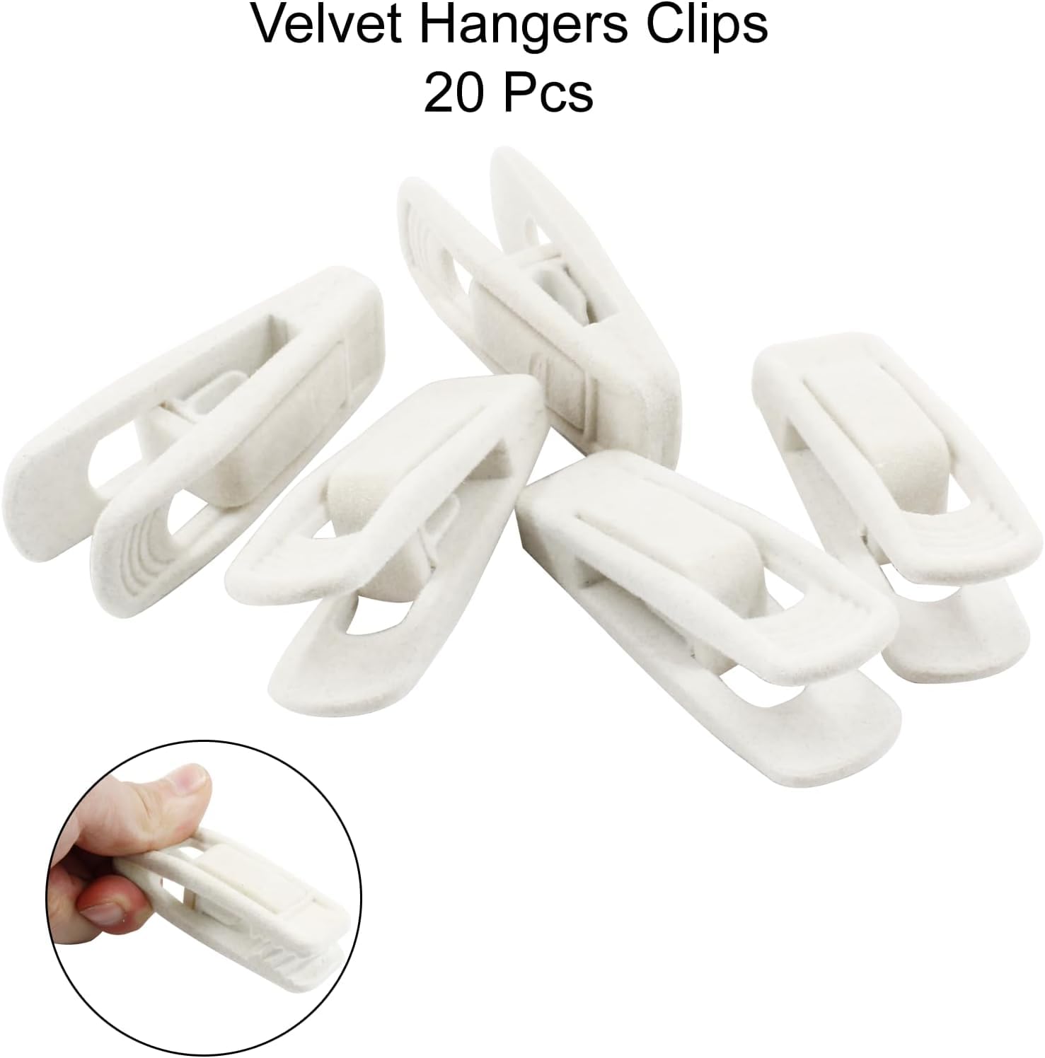 Velvet Hangers Clips, 20 Pack Beige Pants Velvet Clips, Clothes Hanger Clip Strong Finger Flocked Clips Fit for Ivory Velvet Hangers