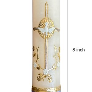 San Rafael Arcangel Holy Spirit Candle with Cross for Wedding or Other Sacraments White Candle Holy Ghost Design Vela Catolica para Boda Del Espiritu Santo 8 inch