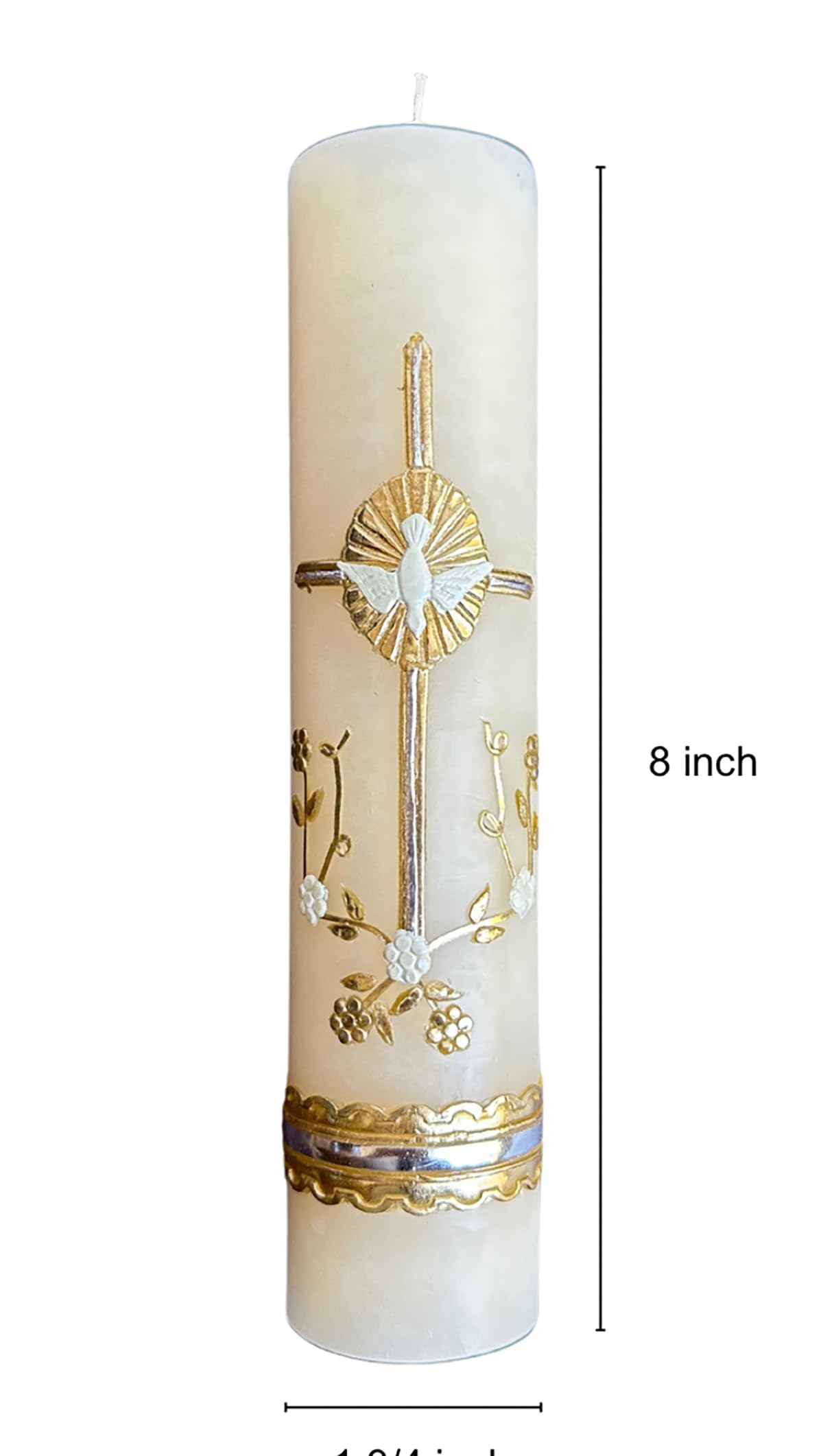 San Rafael Arcangel Holy Spirit Candle with Cross for Wedding or Other Sacraments White Candle Holy Ghost Design Vela Catolica para Boda Del Espiritu Santo 8 inch