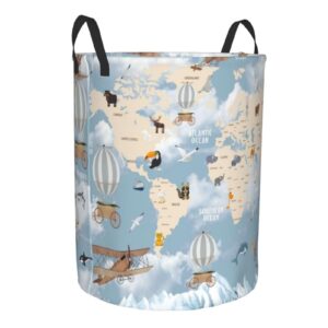 Pevtufa Animals Travel World Map Foldable Laundry Basket Organizer,Fabric Clothes Toy Storage Basket Nursery Hamper Storage Bin For Household Bedroom, Bathroom, College Dorm-Small