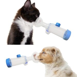 QMARK Inhaler Spacer with 2 Masks for Pets Cat and Small Dog Inhaler Spacer for MDI,with Round Shape Silicone Mask, Feline Aerosol Chamber with Breathing Indicator