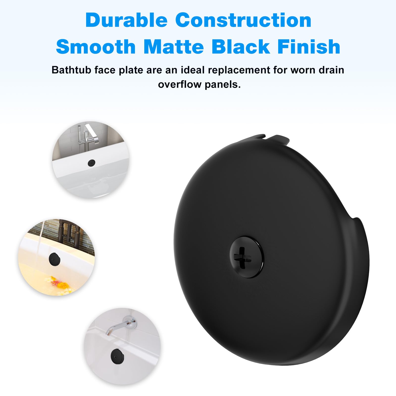 Tub Overflow Drain Cover -3-1/8 Single Hole- Bathtub Drain Overflow Cover -Overflow Face Plate with Screw Fits Most Standard Bath Tub Drains (Black)