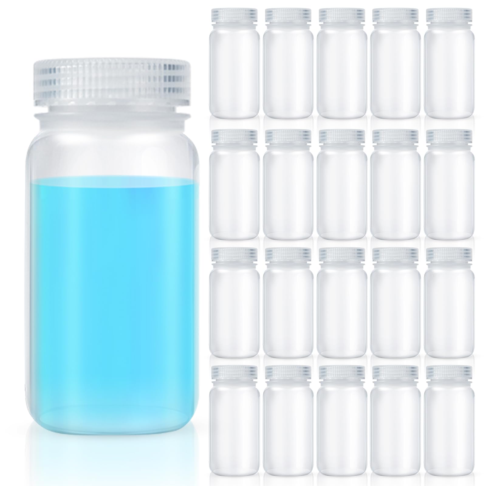 Hoolerry 20 Pcs Sample Bottles 2 Oz/ 60ml Wide Mouth Plastic Bottles Laboratory Grade Polypropylene Reagent Bottles Clear Liquids Storage Bottles with Screw Caps for Lab or storage