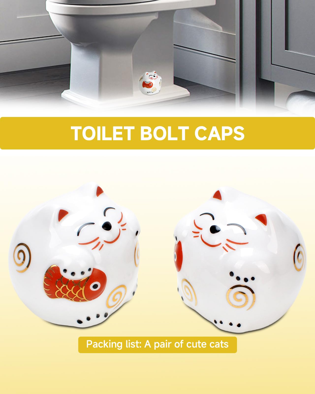 Toilet base bolt caps decorative ornaments ceramic toilet bolt covers bathroom decoration cat toilet bolt covers fun cat themed gadgets floor bolt replacement parts