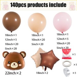 Bear Balloon Garland Arch Kit 140pcs Brown Pink Balloons with Bear Foil Woodland Animal Balloons for We Can Bearly Waits Bear Theme Birthday Baby Shower Party Supplies