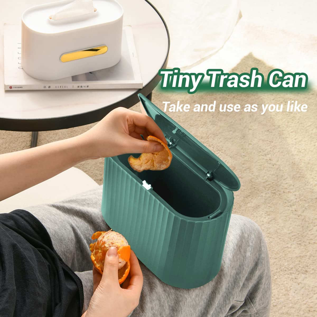 Mini Desktop Trash Can with Lid,Tiny Press Type Garbage Can with 90pcs Trash Bags,Small Little Cute Countertop Bathroom Waste Bin with Smell Proof Cover for Disposing Lint,Tissues,Cotton Pad