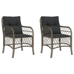 vidaxl patio chairs with cushions - gray poly rattan outdoor garden furniture, comfortable seating with washable cushion covers, 23" x 26.4" x 33.9"