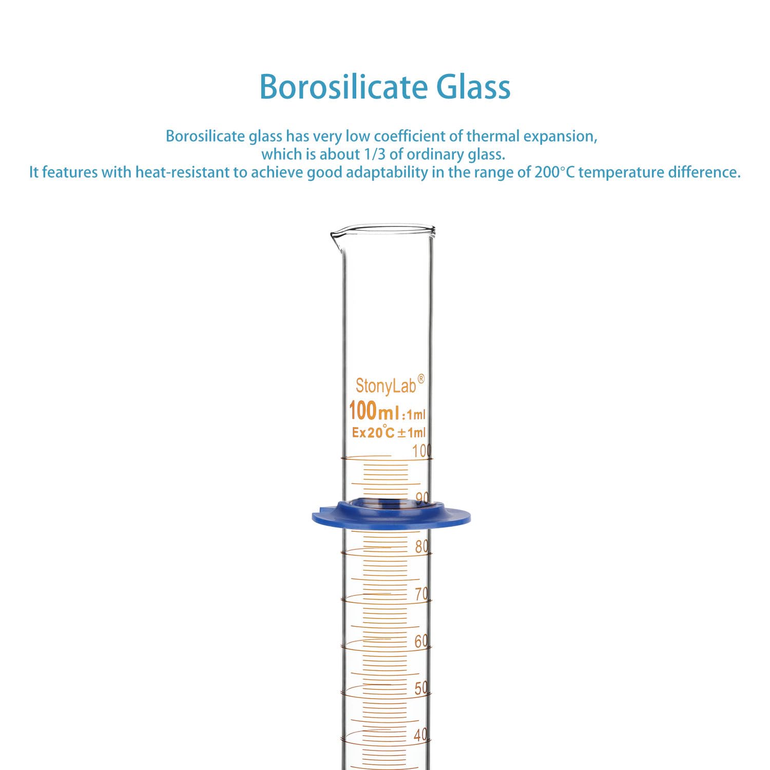 stonylab Graduated Cylinder, Laboratory Borosilicate Glass Graduated Measuring Cylinder with Plastic Hexagonal Base and Protective Collar, 100 ml