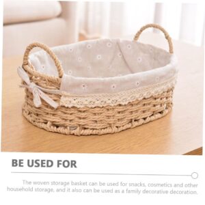 Amosfun Wicker Cutlery Basket Wardrobe Basket Small Wicker Basket Home Storage Basket Bread Magazine Storage Basket Seaweed Baskets Toy Basket Rattan Desktop Basket Baby Cosmetic