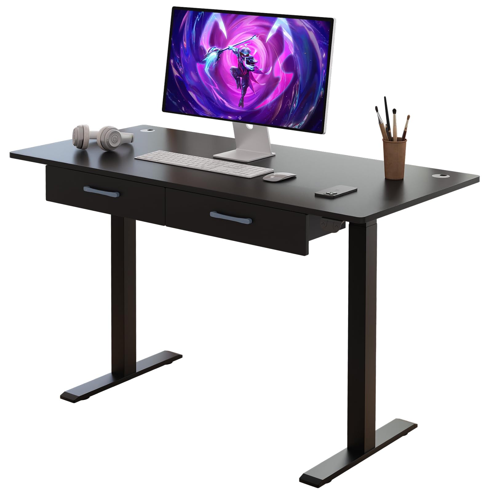 Our Modern Space 2-Drawer Height Adjustable 45" Electric Standing Desk - Upgraded Ultra Durable Home Office Large Rectangular Computer Table or Laptop Sit Stand Workstation - Black