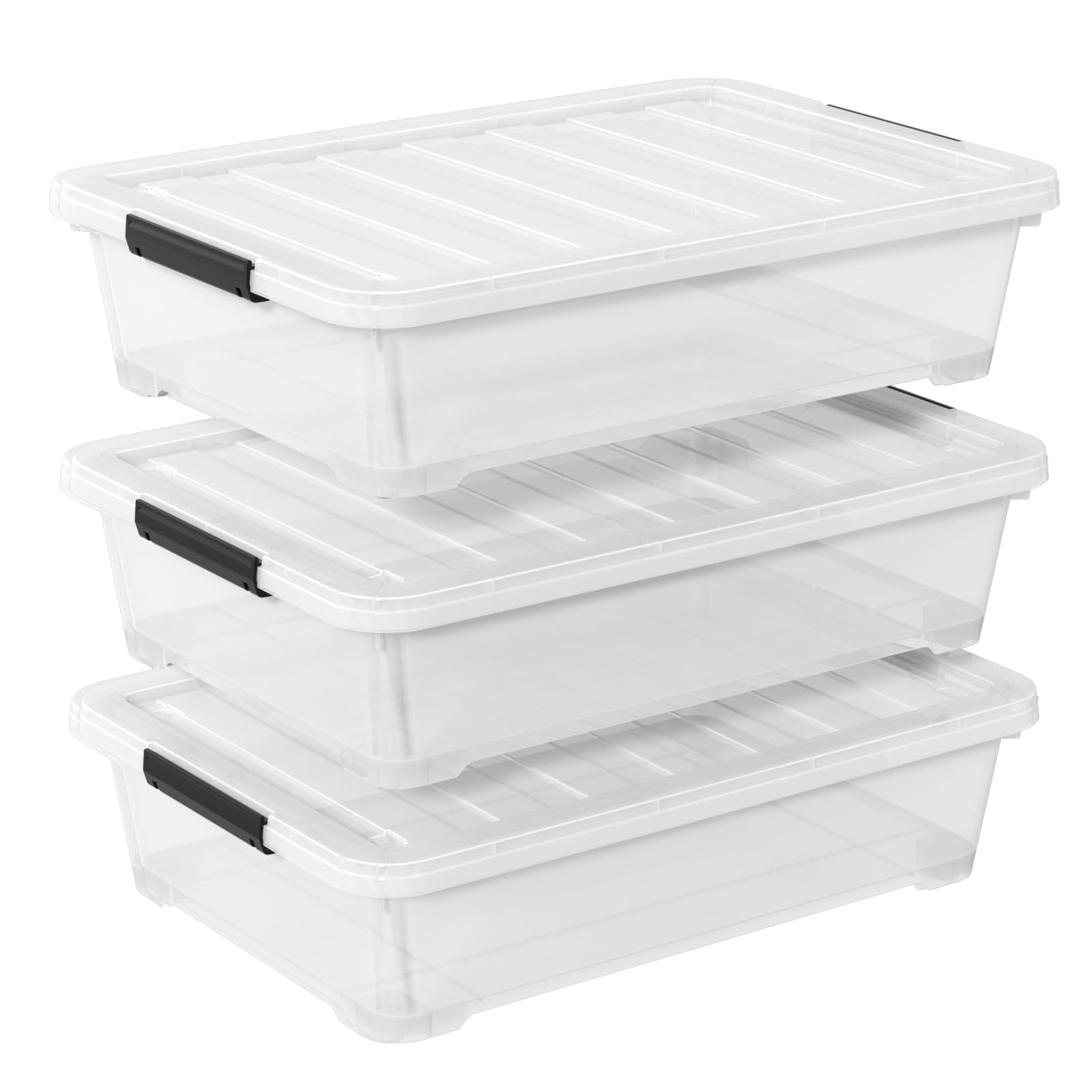 Melontray 40 Quart Under Bed Plastic Storage Bins with Lids, Set of 3 Under Bed Clear Storage Containers with Wheels