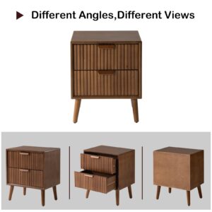 HOMPUS Modern End Table, Nightstand w 2 Storage Drawers, Night Stand w Walnut Wood Grain Finish, Small Chest of Drawer, Cabinet w 2 Drawers for Bedroom, Living Room