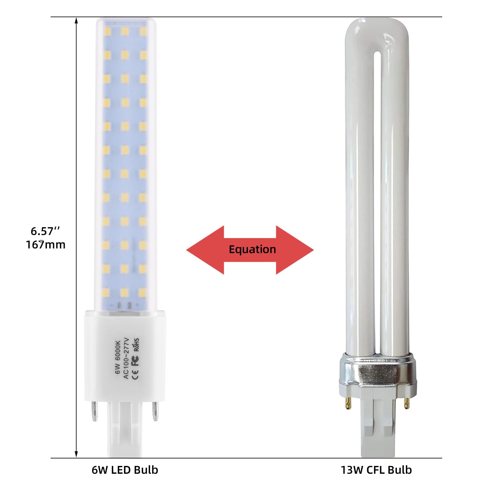 Lidesheng GX23 LED Light Bulb Plug and Play Replacement 13W CFL LED Stick PL Bulb GX23-2 Pin Base,360° Beam Angle, Cool White 6000K, Driven by 100-277V and CFL Ballast, 2 Pack (Cool White, GX23 6W)