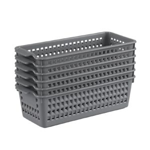 farmoon 6 pack slim storage baskets, grey plastic organizer basket