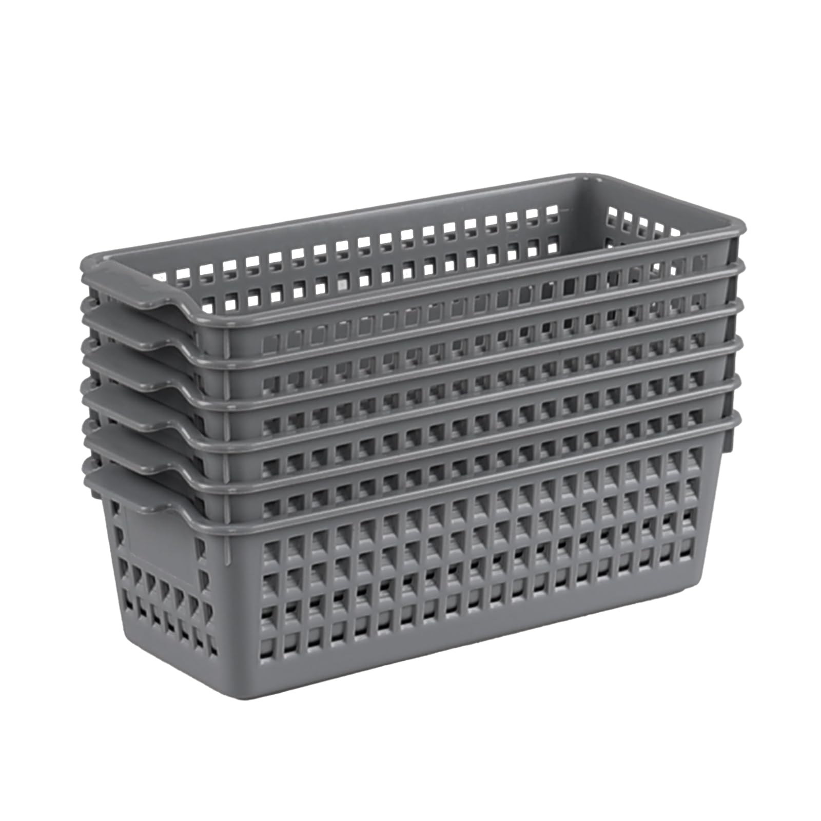 Farmoon 6 Pack Slim Storage Baskets, Grey Plastic Organizer Basket