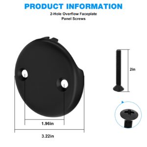 Tub Drain Overflow Cover Black- 3-1/8" Two Hole Bathtub Drain Overflow Cover with Screw Fits Most Standard Bath Tub Drains