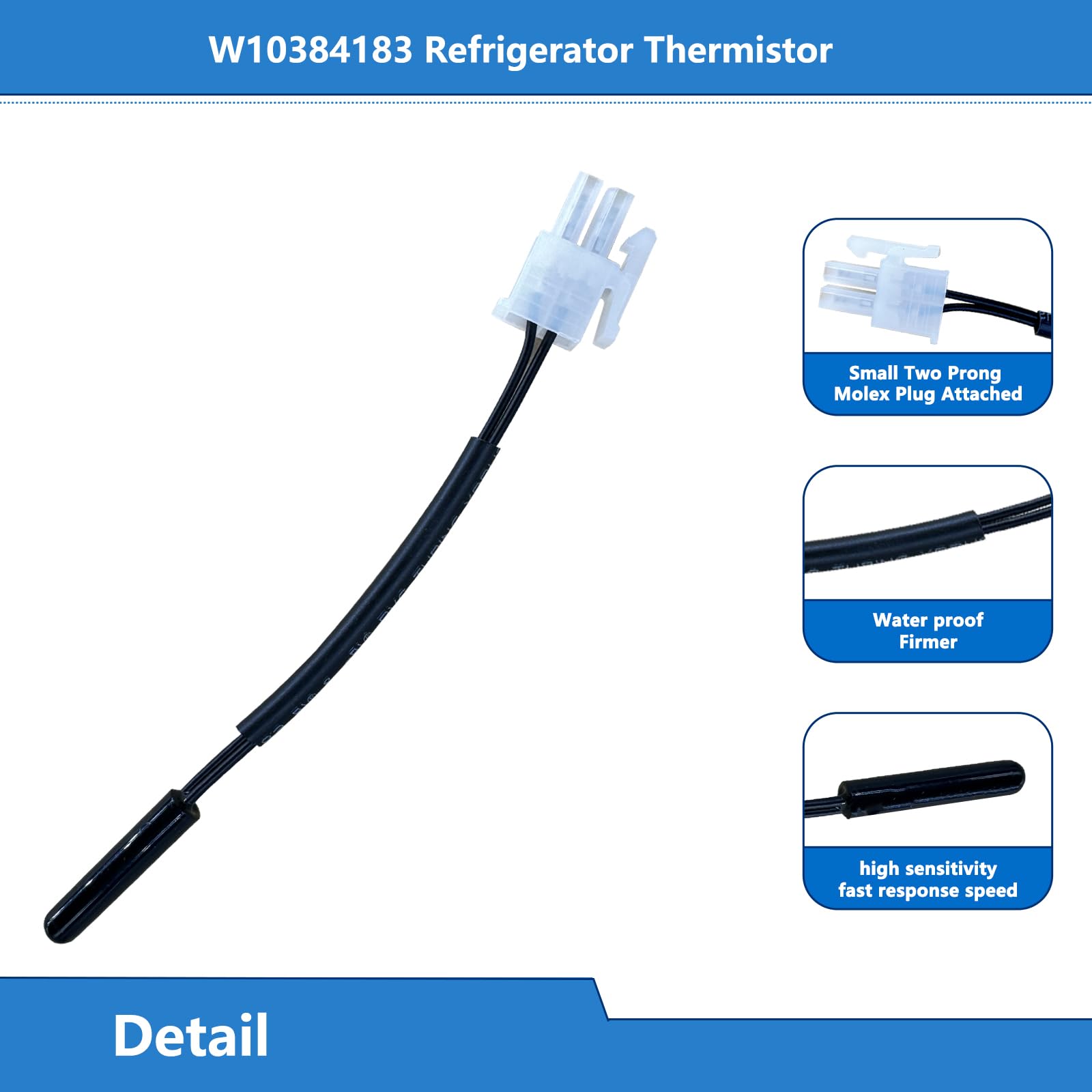 OEM W10384183 Refrigerator Thermistor For Whirlpool WPW10384183 Thermistor Compatible with W10384183CM AP6020677 2118228 PS11753996