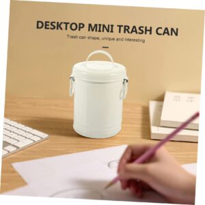 KOMBIUDA Desktop Trash Can Desktop Wastebasket Counter Garbage Bin Trash Container Mini Dumpster Car Trash Can Bags Tabletop Trash Can Iron Pencil Office Storage Barrel White