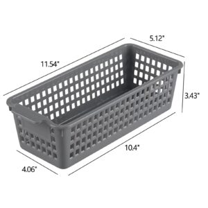 Farmoon 6 Pack Slim Storage Baskets, Grey Plastic Organizer Basket