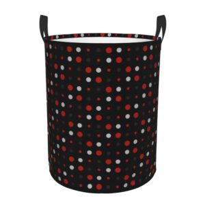 large laundry basket, dirty clothes hamper toys storage bag red, black, gray and white dots waterproof foldable washing bin for college dorms 15.7" x 19.6"