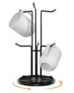 bulado mug tree for large mugs, 360° rotated coffee mug holder, metal mug tree for counter large mugs 6, coffee cup holder for countertop for easy grab and drop, mug stand for coffee bar kitchen