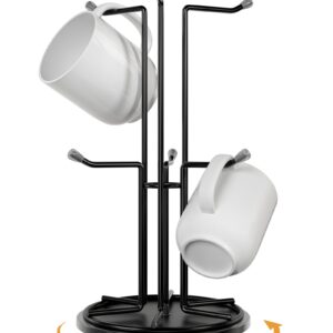 Bulado Mug Tree for Large Mugs, 360° Rotated Coffee Mug Holder, Metal Mug Tree for Counter Large Mugs 6, Coffee Cup Holder for Countertop for Easy Grab and Drop, Mug Stand for Coffee Bar Kitchen