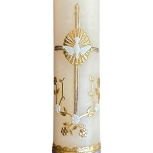 San Rafael Arcangel Holy Spirit Candle with Cross for Wedding or Other Sacraments White Candle Holy Ghost Design Vela Catolica para Boda Del Espiritu Santo 8 inch