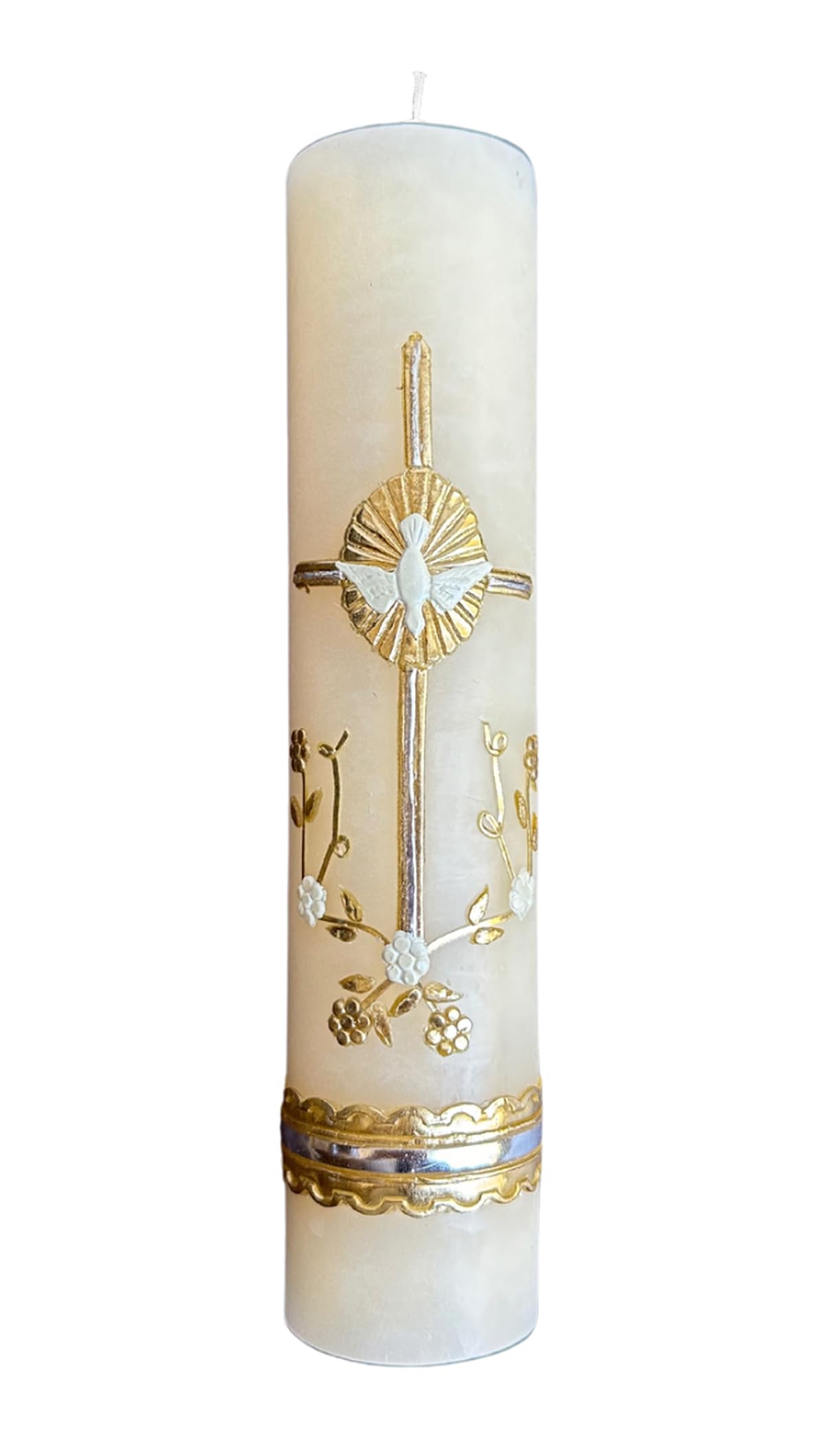 San Rafael Arcangel Holy Spirit Candle with Cross for Wedding or Other Sacraments White Candle Holy Ghost Design Vela Catolica para Boda Del Espiritu Santo 8 inch