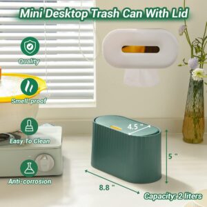 Mini Desktop Trash Can with Lid,Tiny Press Type Garbage Can with 90pcs Trash Bags,Small Little Cute Countertop Bathroom Waste Bin with Smell Proof Cover for Disposing Lint,Tissues,Cotton Pad