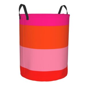 Large Laundry Basket, Dirty Clothes Hamper Toys Storage Bag Hot Pink and Bright Orange Stripes Waterproof Foldable Washing Bin for College Dorms 15.7" x 19.6"