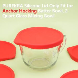 PUREKRA Silicone Lids for Anchor Hocking 2 Quart Batter Bowl (8 Cup), 1 Pack, Red, Microwave & Dishwasher Safe - Lid Only