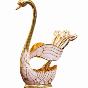 Decorative Gold Swan Base Holder with 6pcs Coffee Spoon Set - Creative Dessert Spoons,Gold