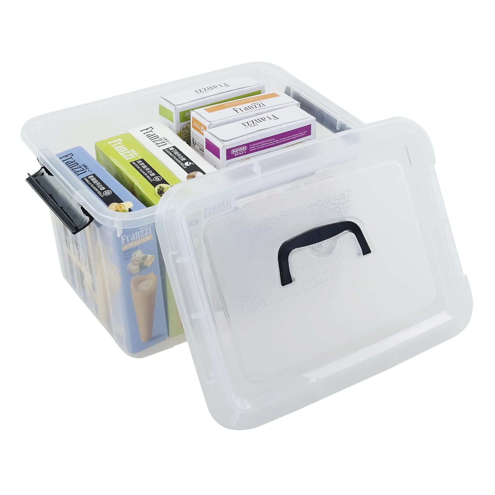 Ucake 12 Quart Plastic Storage Latch Box with Handle, Plastic Bin with Lid, 6 Pack