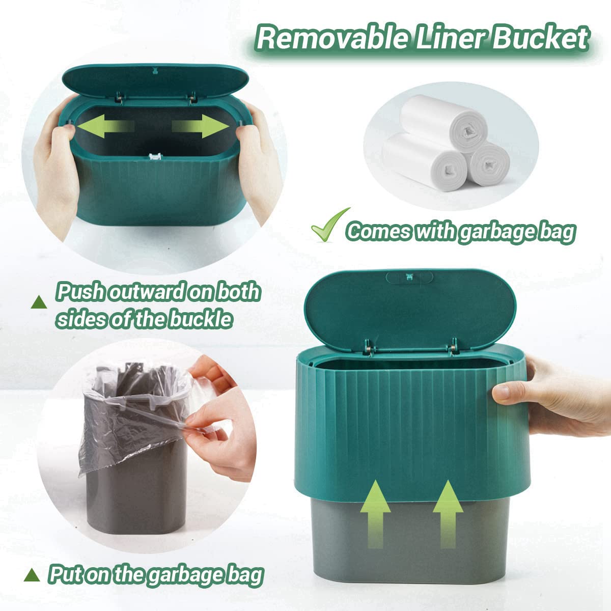 Mini Desktop Trash Can with Lid,Tiny Press Type Garbage Can with 90pcs Trash Bags,Small Little Cute Countertop Bathroom Waste Bin with Smell Proof Cover for Disposing Lint,Tissues,Cotton Pad