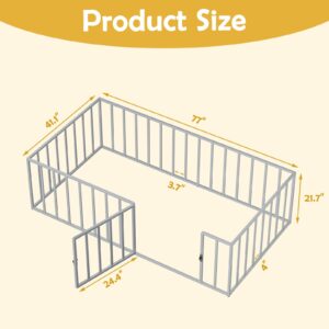 ROOMTEC Montessori Twin Floor Bed Frame Metal 77×41×21 with Fence and Door Easy Assembly for Bedroom Playroom