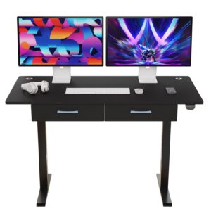 Our Modern Space 2-Drawer Height Adjustable 45" Electric Standing Desk - Upgraded Ultra Durable Home Office Large Rectangular Computer Table or Laptop Sit Stand Workstation - Black