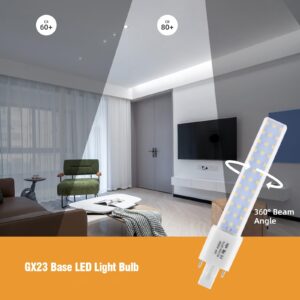 Lidesheng GX23 LED Light Bulb Plug and Play Replacement 13W CFL LED Stick PL Bulb GX23-2 Pin Base,360° Beam Angle, Cool White 6000K, Driven by 100-277V and CFL Ballast, 2 Pack (Cool White, GX23 6W)