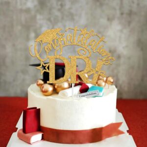 Congratulations DR Cake Topper, Congrats Grad/Doctoral Degree Cake Decor, Class of 2024 Graduation Party Decorations Supplies, Gold Glitter