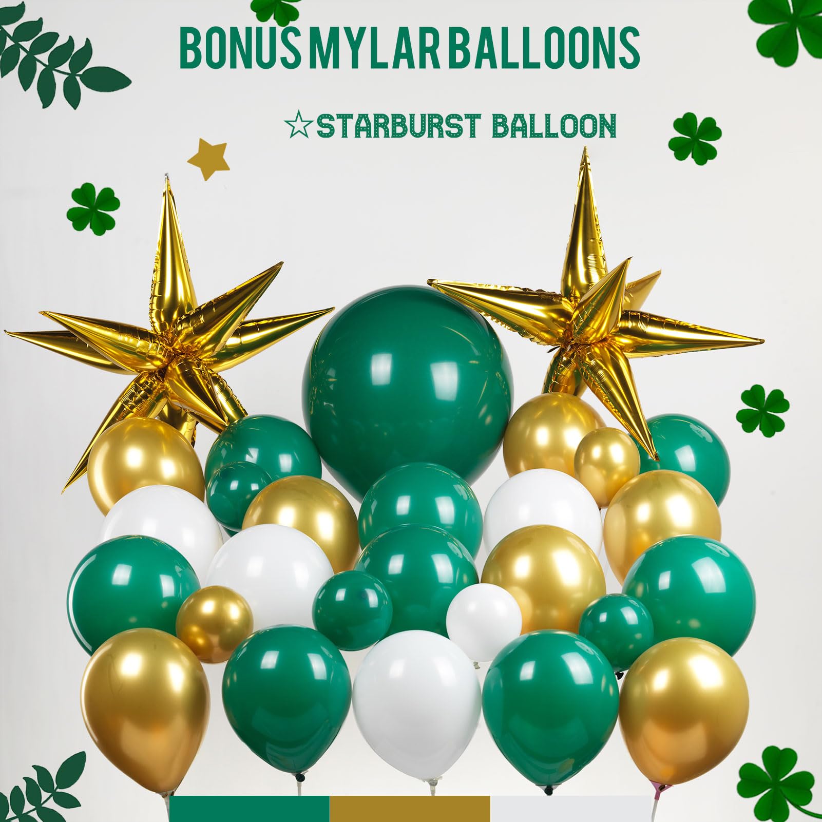 Hunter Green and Gold Balloon Garland Arch Kit 129PCS dark emerald green white with mylar star balloons for Wild One Birthday Party Baby Shower Jungle Party Supplies Decorations