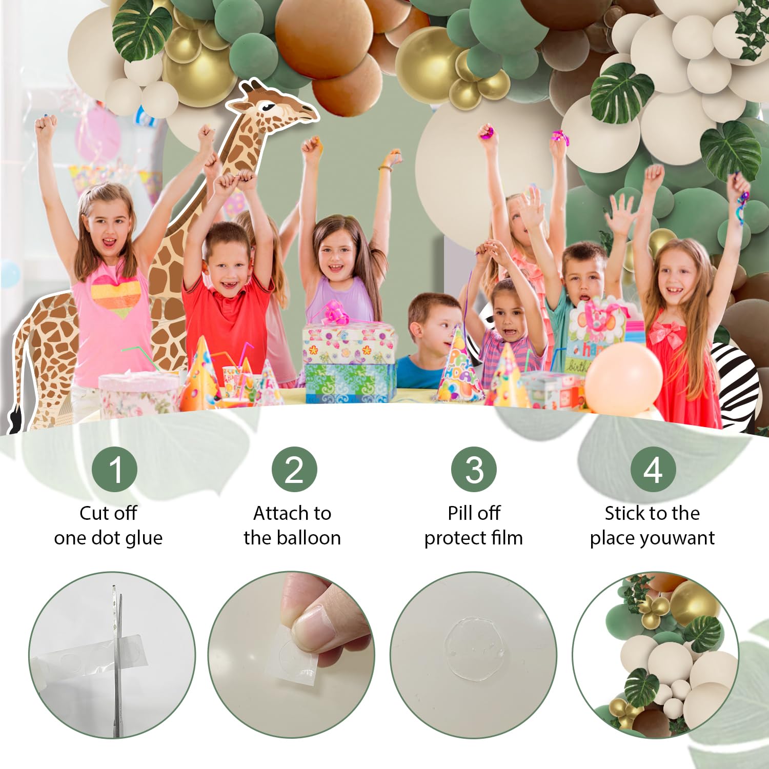 PERPAOL 148pcs Woodland Safari Jungle Wild One Balloon Garland Arch Kit Sage Green and Brown Sand white Balloons with Palm Leaves for Tropical Boho Birthday Party Supplies Baby Shower Decorations