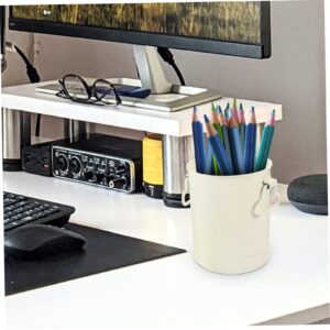 KOMBIUDA Desktop Trash Can Desktop Wastebasket Counter Garbage Bin Trash Container Mini Dumpster Car Trash Can Bags Tabletop Trash Can Iron Pencil Office Storage Barrel White