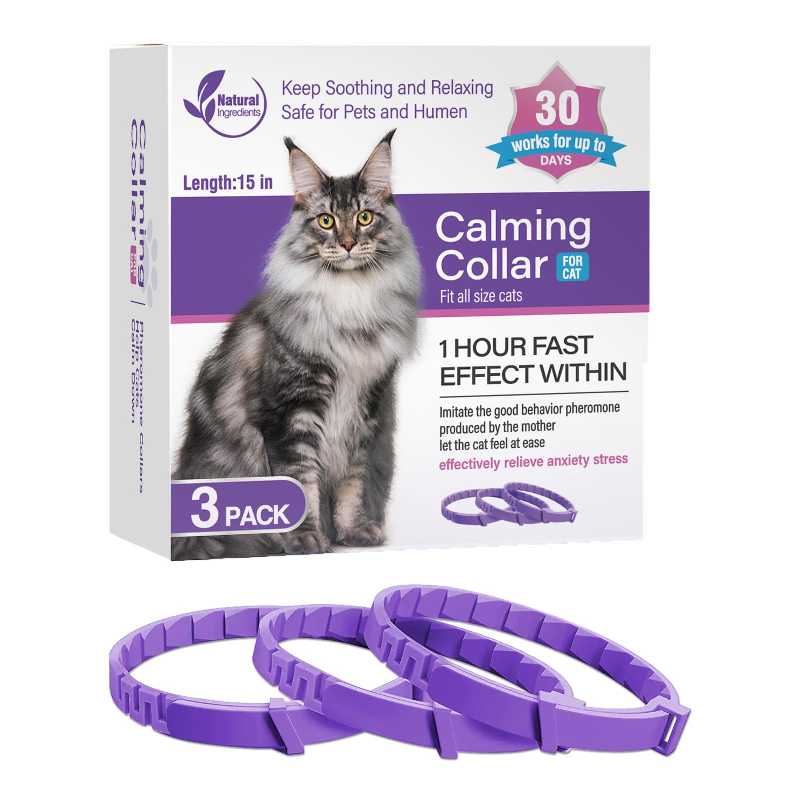 Cat Calming Collar Calming Collar for Cats 3 Pack Calming Cat Collar Relieve Stress and Anxiety Calming Collar Relax Cat Pheromone Collar Suitable for Small Medium and Large Cats Calming Cat Collars